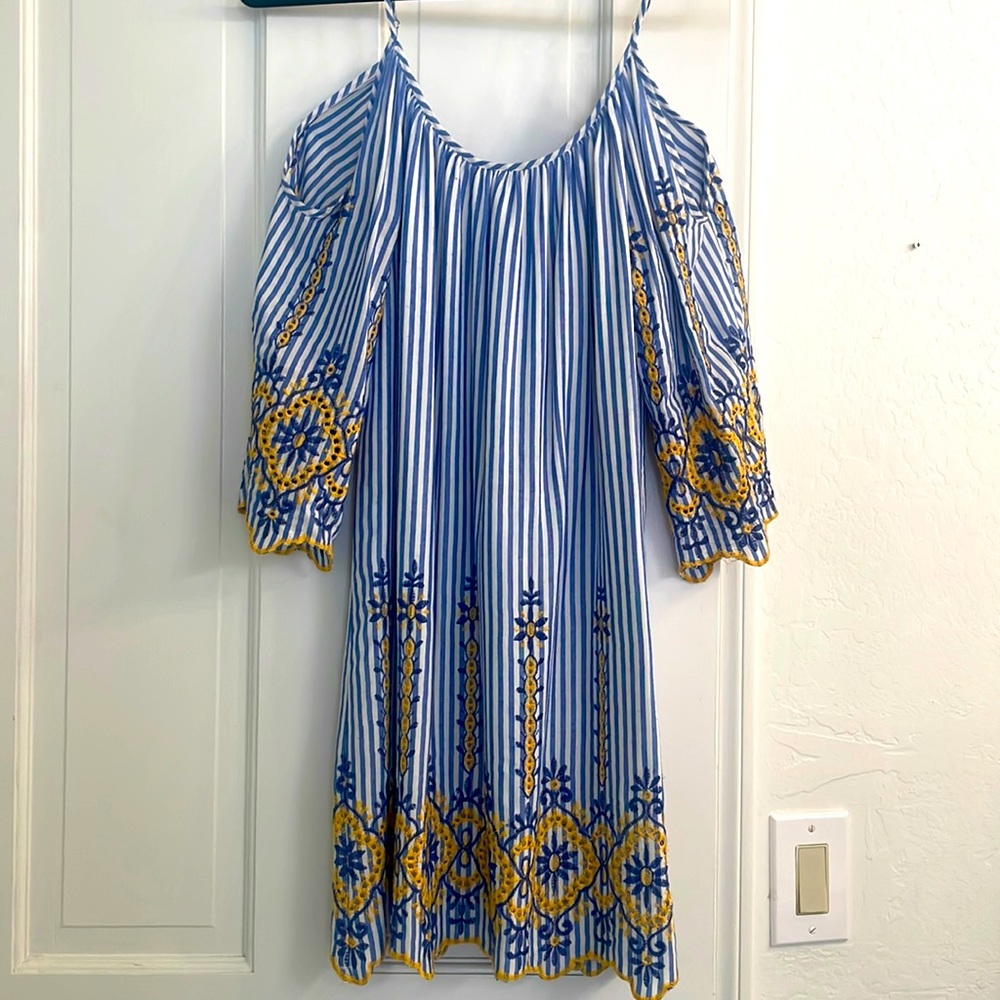 Cotton striped cutout shoulder dress
